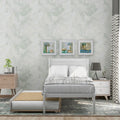 White Twin Platform Bed with Trundle, Solid Wood Bed Frame with Headboard P42780