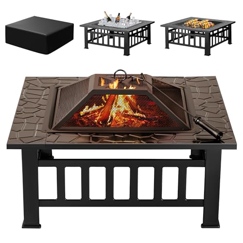 32 Inch Metal Fire Pit with Waterproof Cover H675
