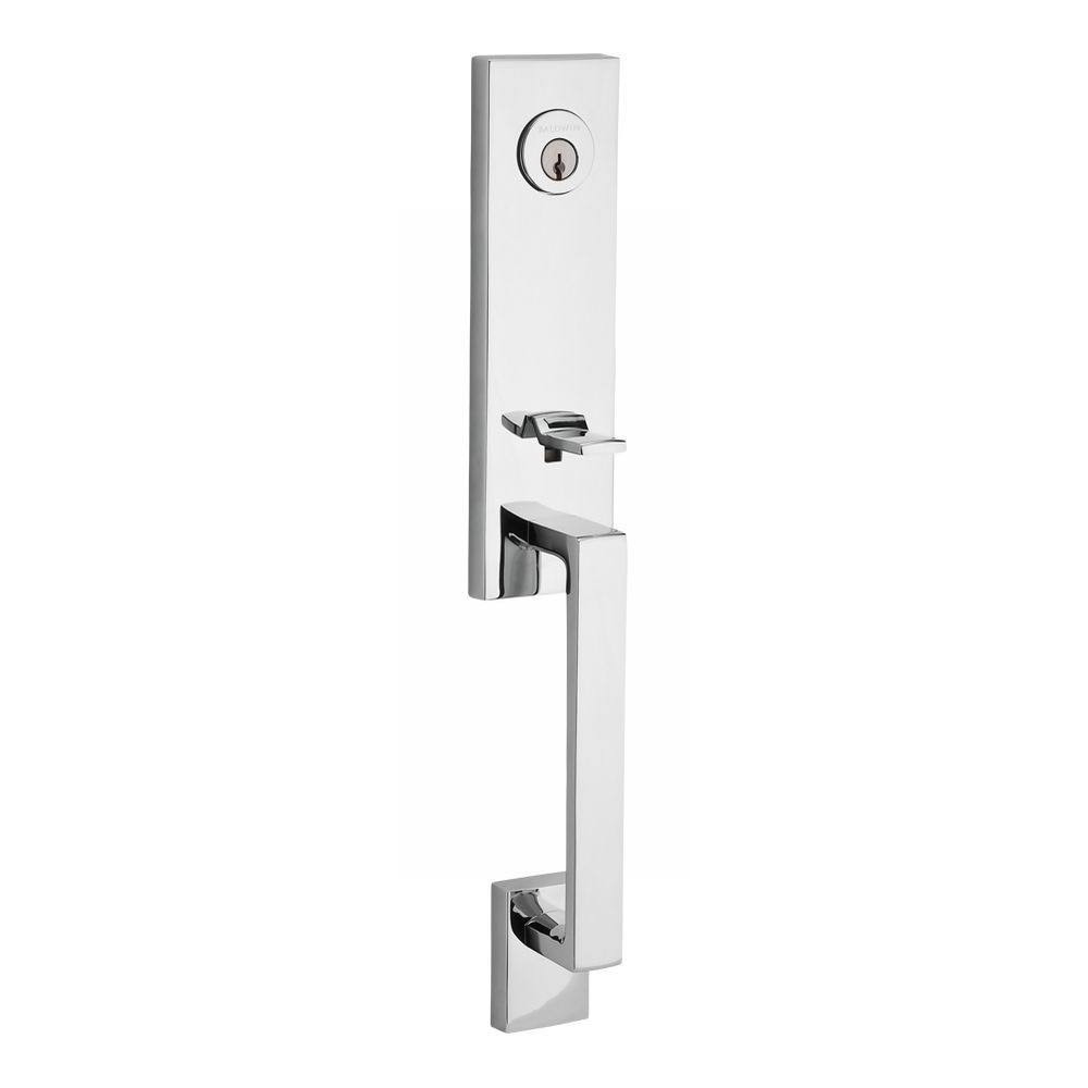 Polished Chrome Handleset with Right Handed Tube Lever and Contemporary Round Rose O251272