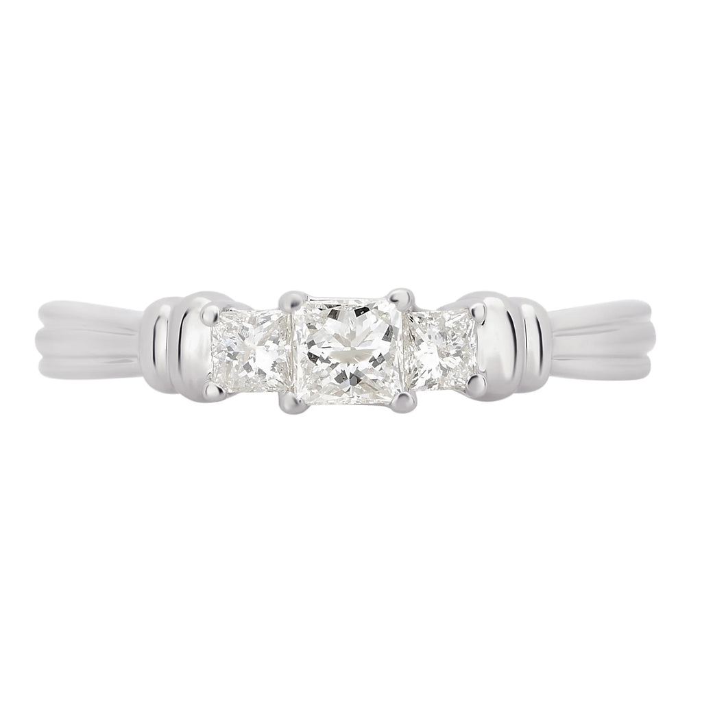 14K White Gold 3 Stone Princess Diamond Engagement Ring F452