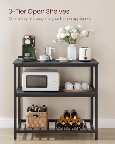 Rustic Brown and Black Kitchen Island with 3 Shelves I354322