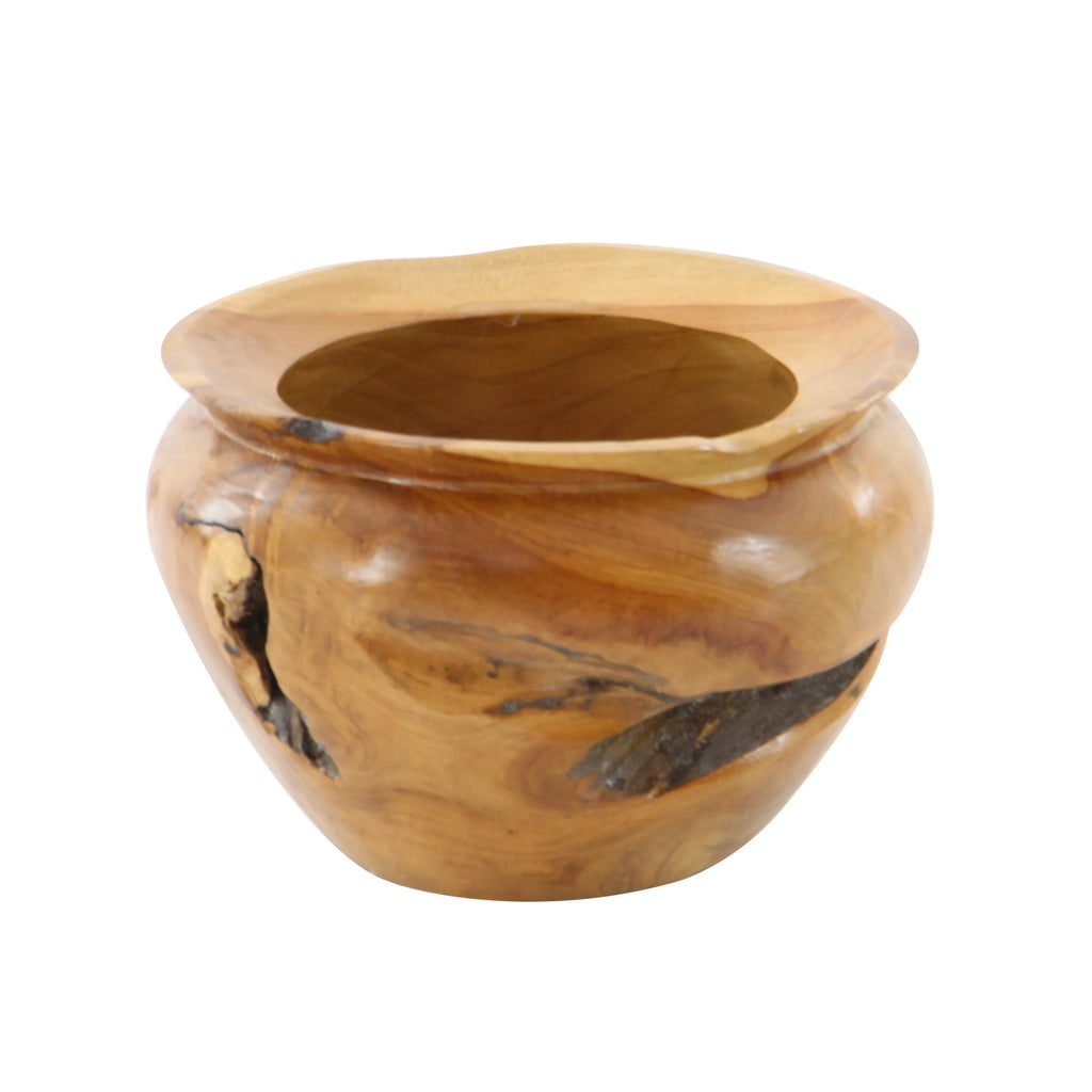 9" Handmade Round Brown Teak Wood Decorative Bowl R502