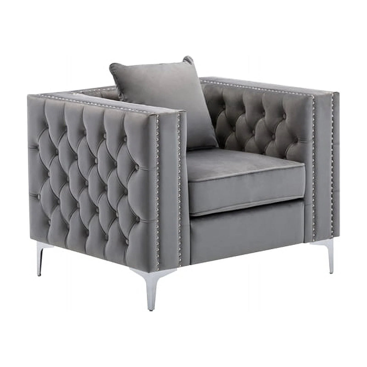2 Piece Velvet Loveseat and Chair Set in Gray C3585