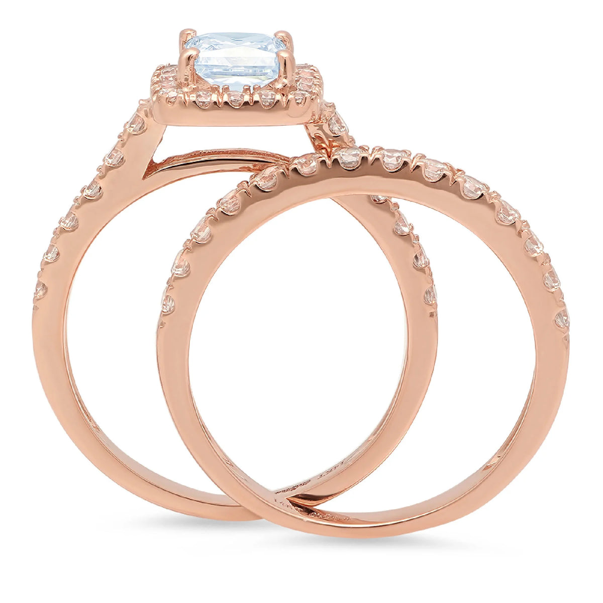 2.01 ct Princess Cut Blue Simulated Diamond 18k Rose Gold Ring Band Set Size 3.5 A162