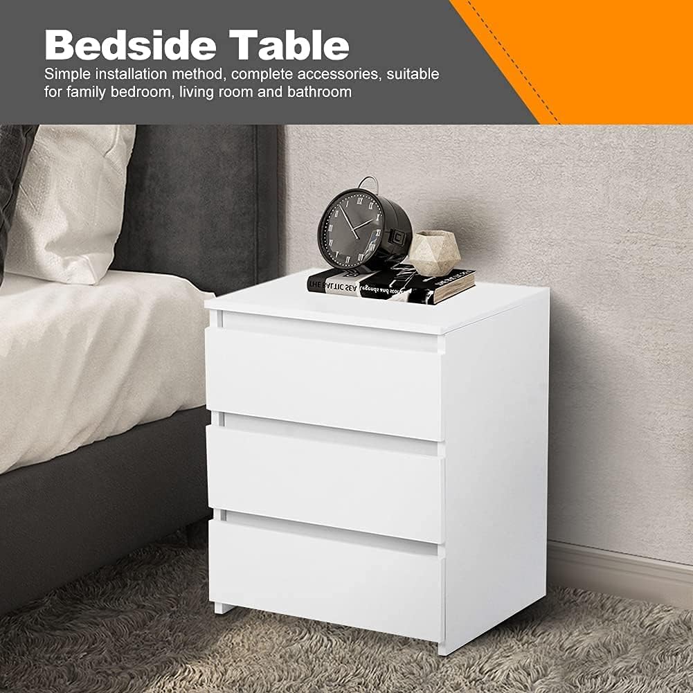 White 3 Drawer Bedside Nightstand X980418