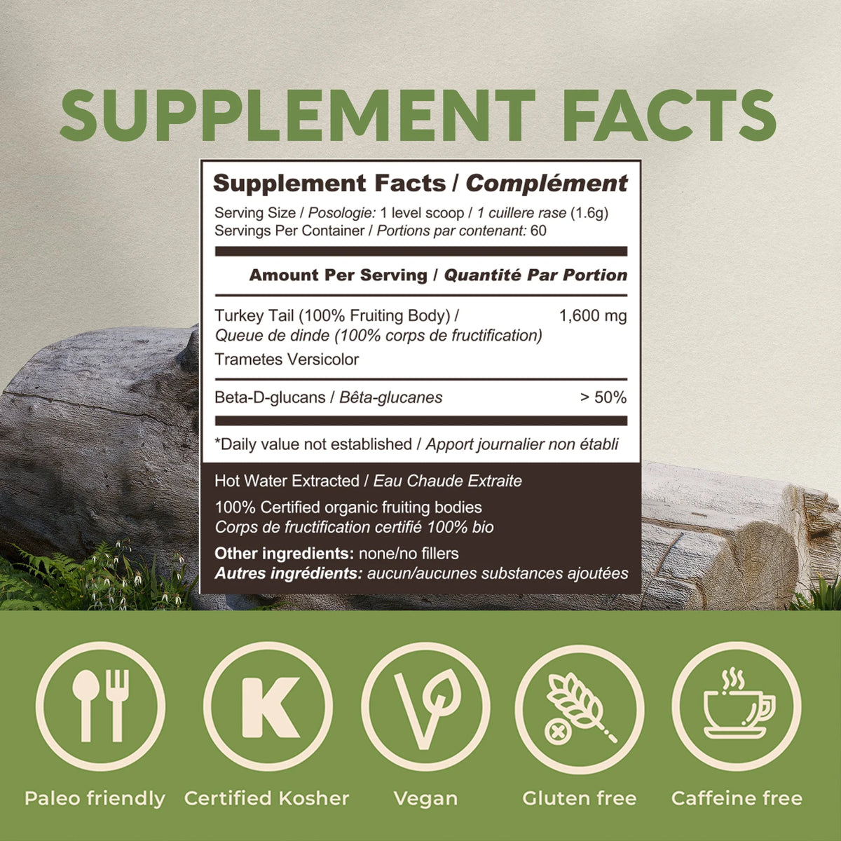 Organic Turkey Tail Mushroom Supplement Powder 3.5 oz M7491