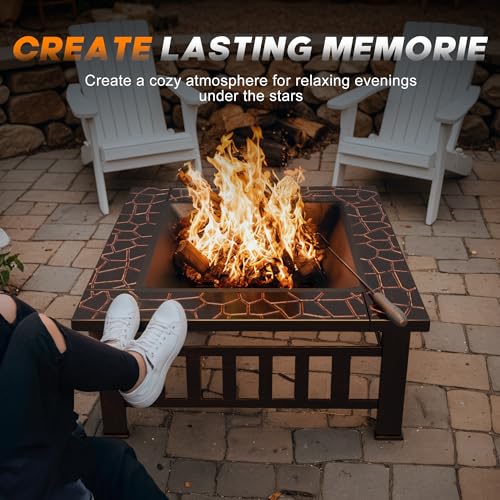 32 Inch Metal Fire Pit with Waterproof Cover H675