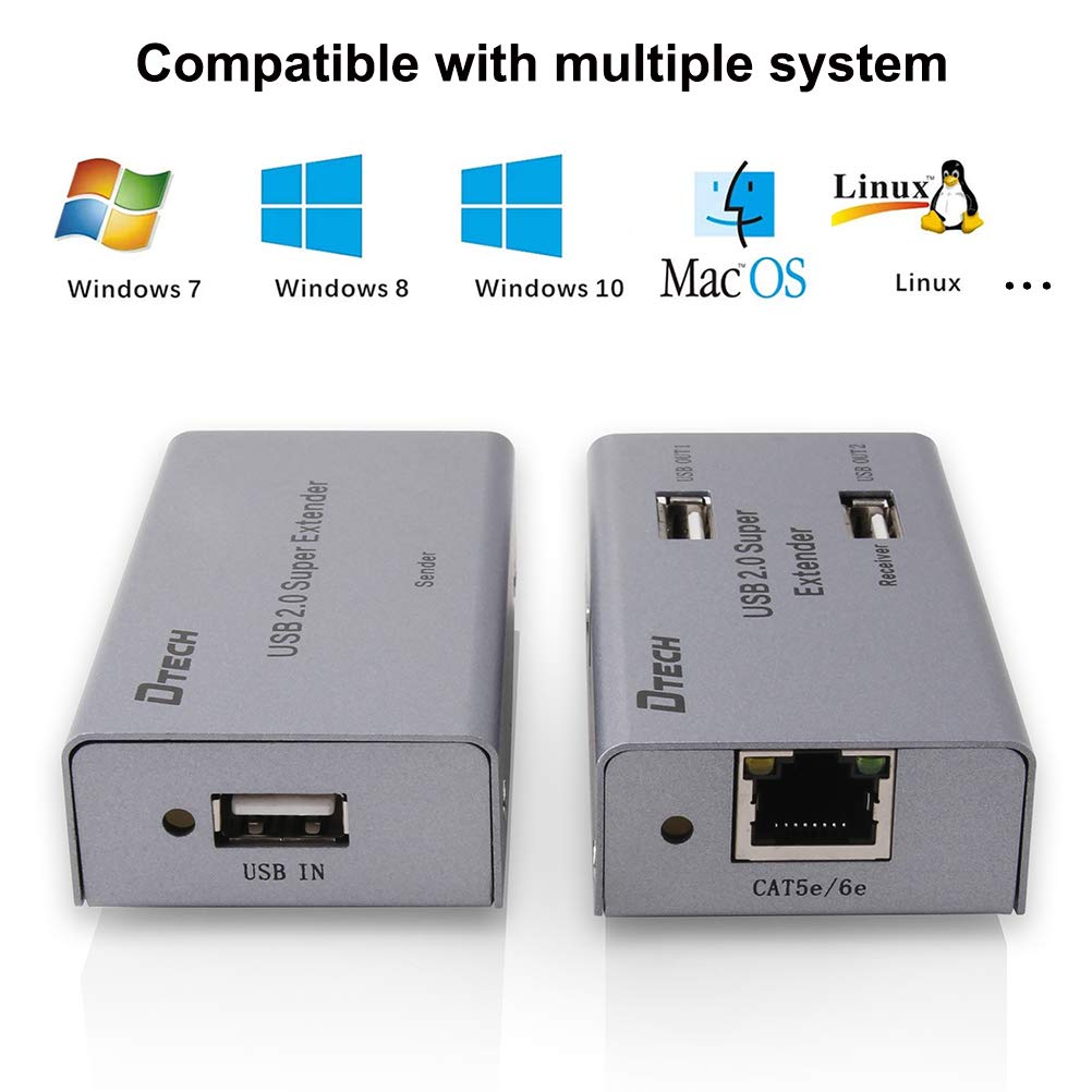 50m USB Extender over Ethernet Cat5 Cat6 Cable with 4 USB Ports Power Adapter Pack of 2 U739