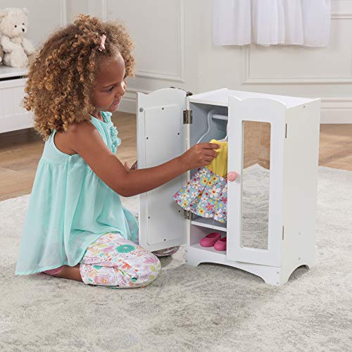 White Wooden Doll Armoire with 6 Hangers R769