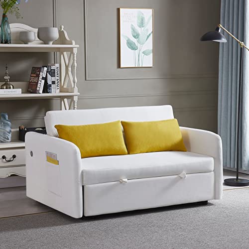 Velvet Tufted Twin XL Convertible Sleeper Couch Bed with Pillows N589