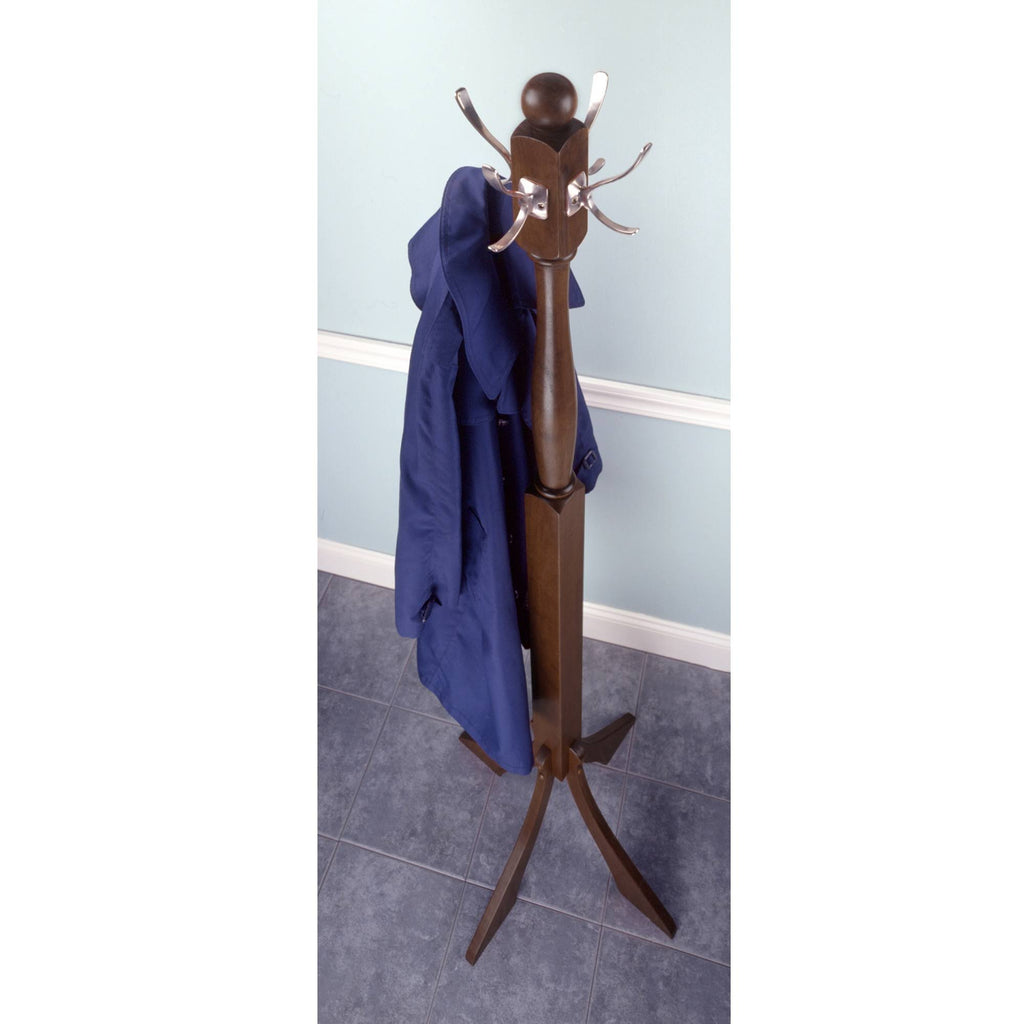 Polished Walnut Coat Rack Tree with 4 Stainless Hooks L37973