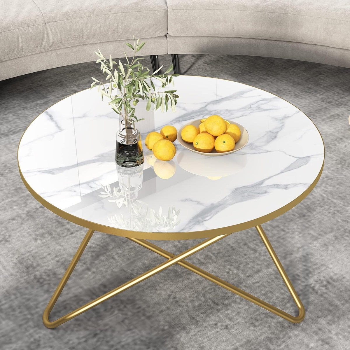 Round Coffee Table with White Faux Marble Top M2476