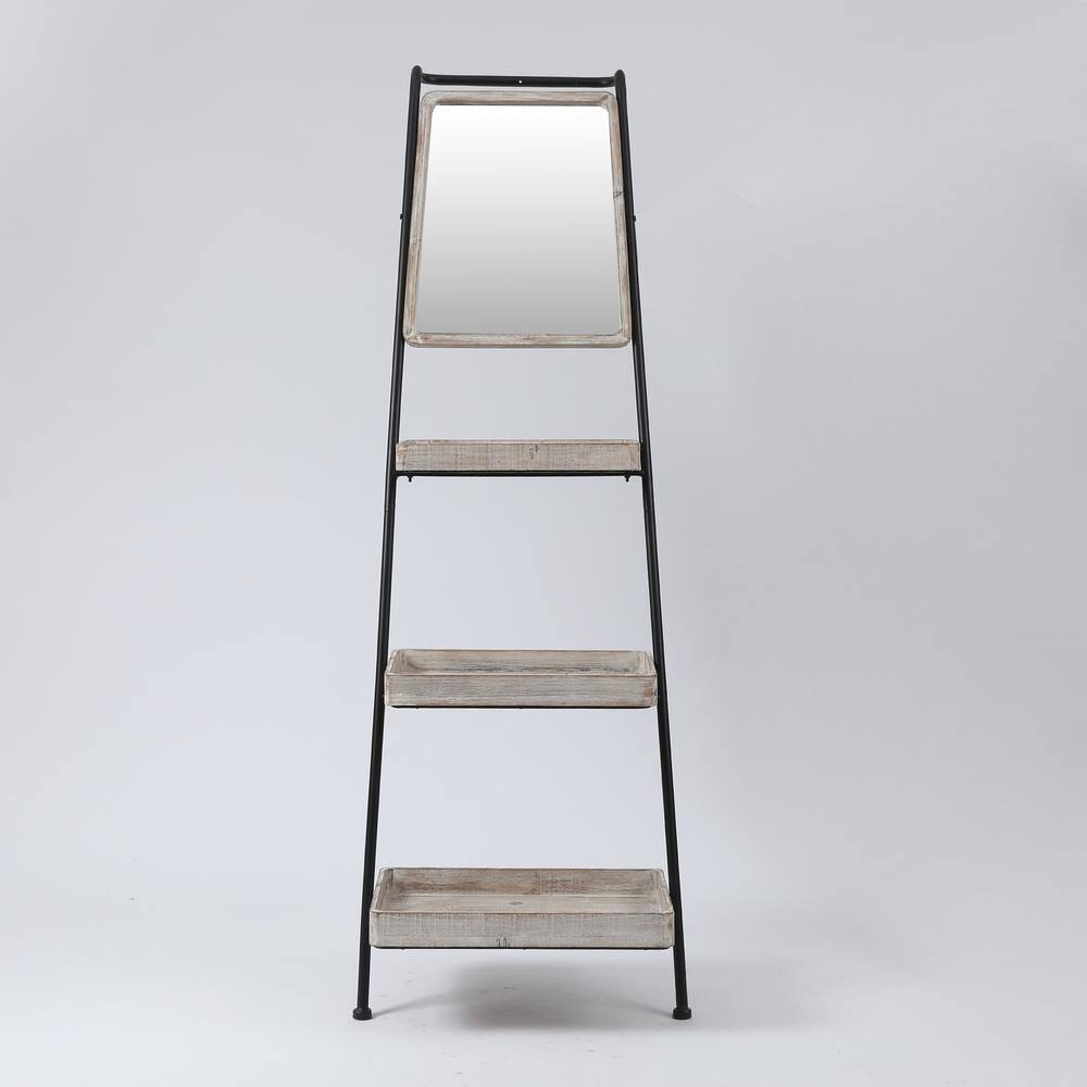 Metal and Wood Three-Tier Ladder Shelf Bookcase O675
