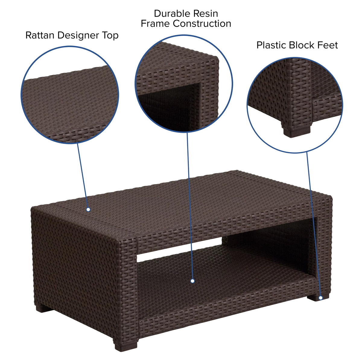 Chocolate Brown Faux Rattan Coffee Table Q3895