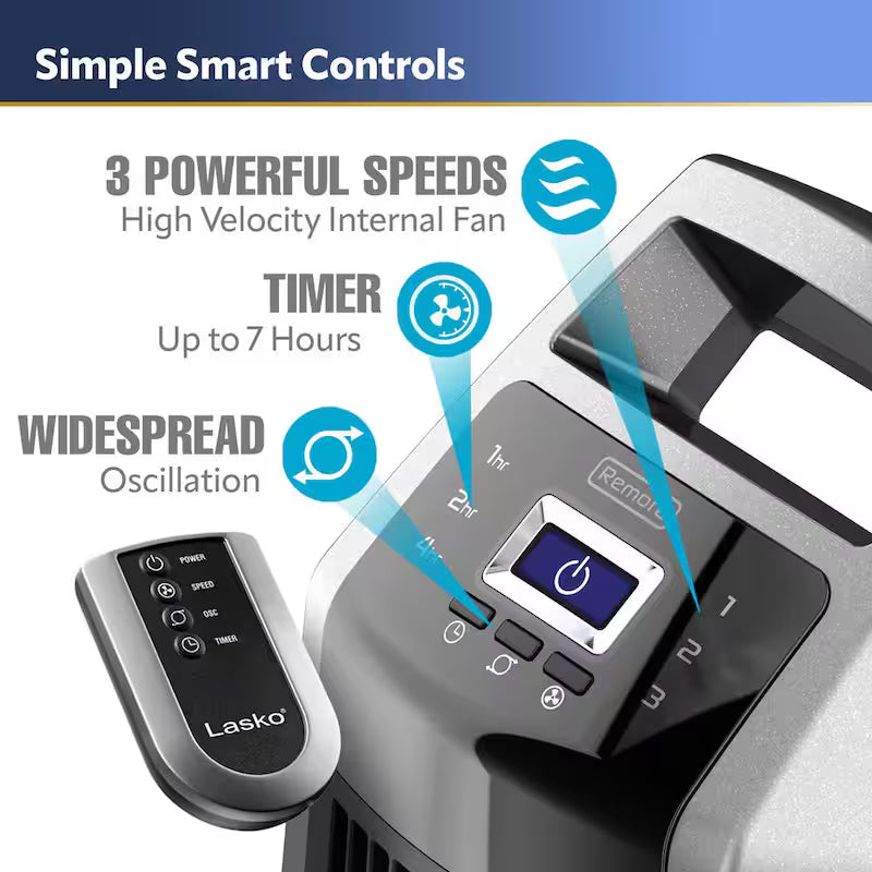 3 Speed Gray Oscillating Tower Fan with Remote Control V9782