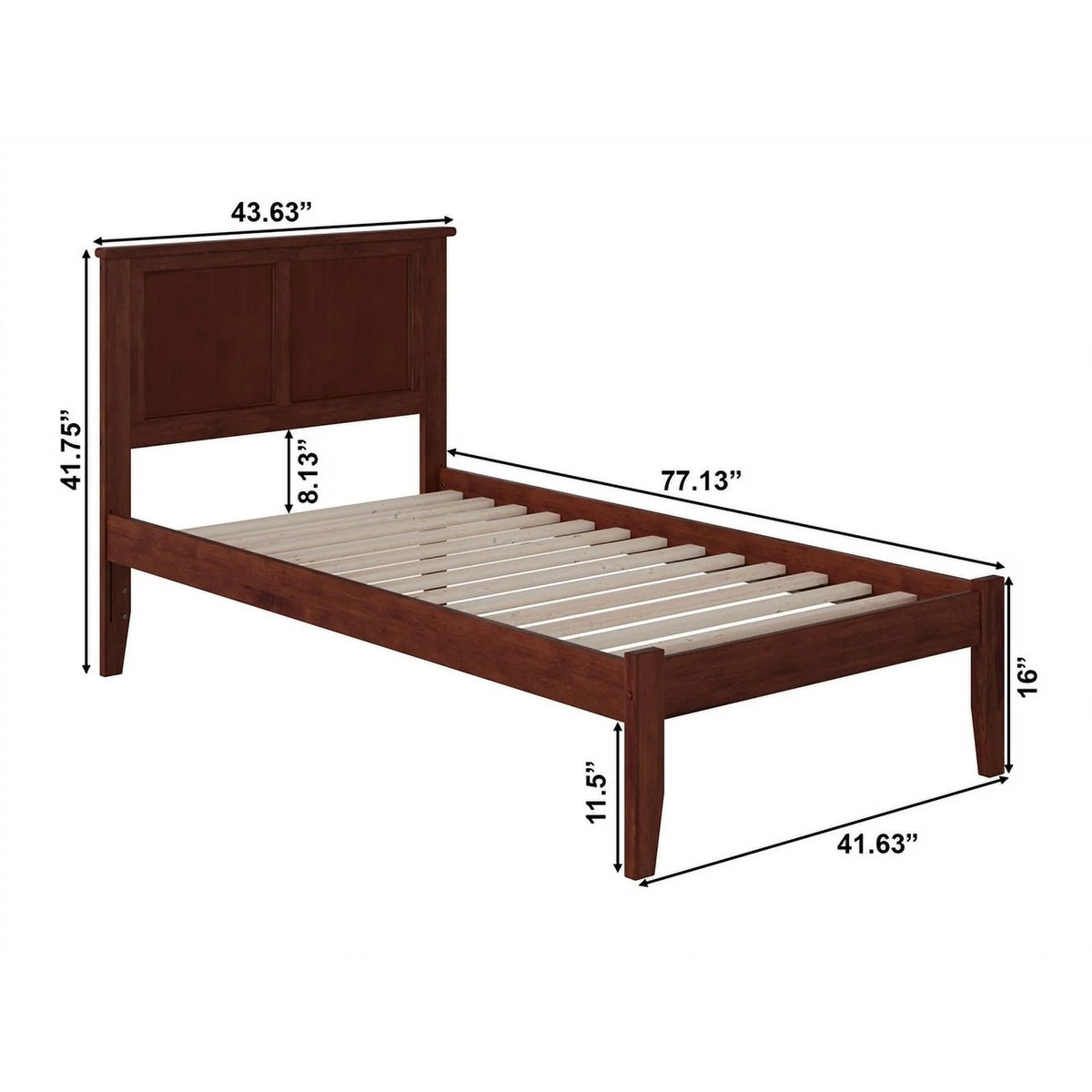 Solid Wood Twin XL Platform Bed with USB in Walnut H589