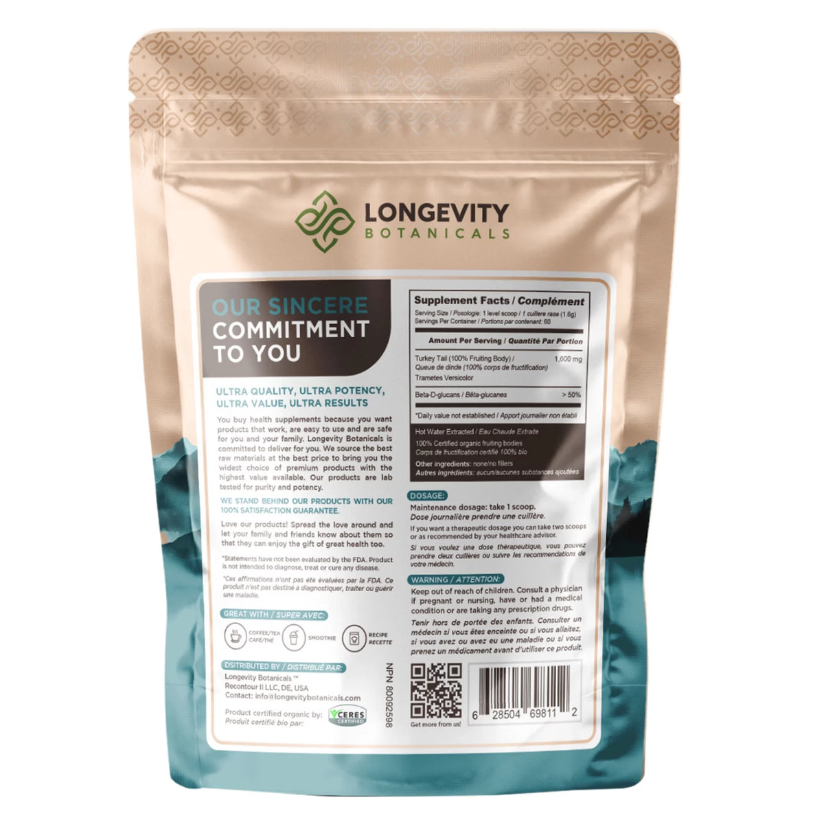 Organic Turkey Tail Mushroom Supplement Powder 3.5 oz M7491