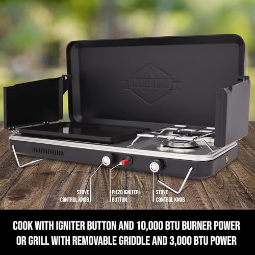 2-in-1 Gas Camping Stove and Griddle with Integrated Igniter J1231