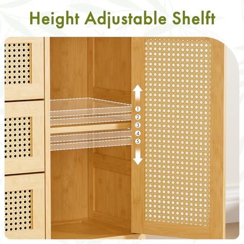Bamboo Rattan Sideboard Cabinet with Adjustable Shelf K877