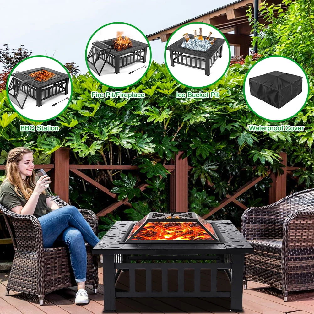 32 Square Iron Wood Burning Fire Pit K57421