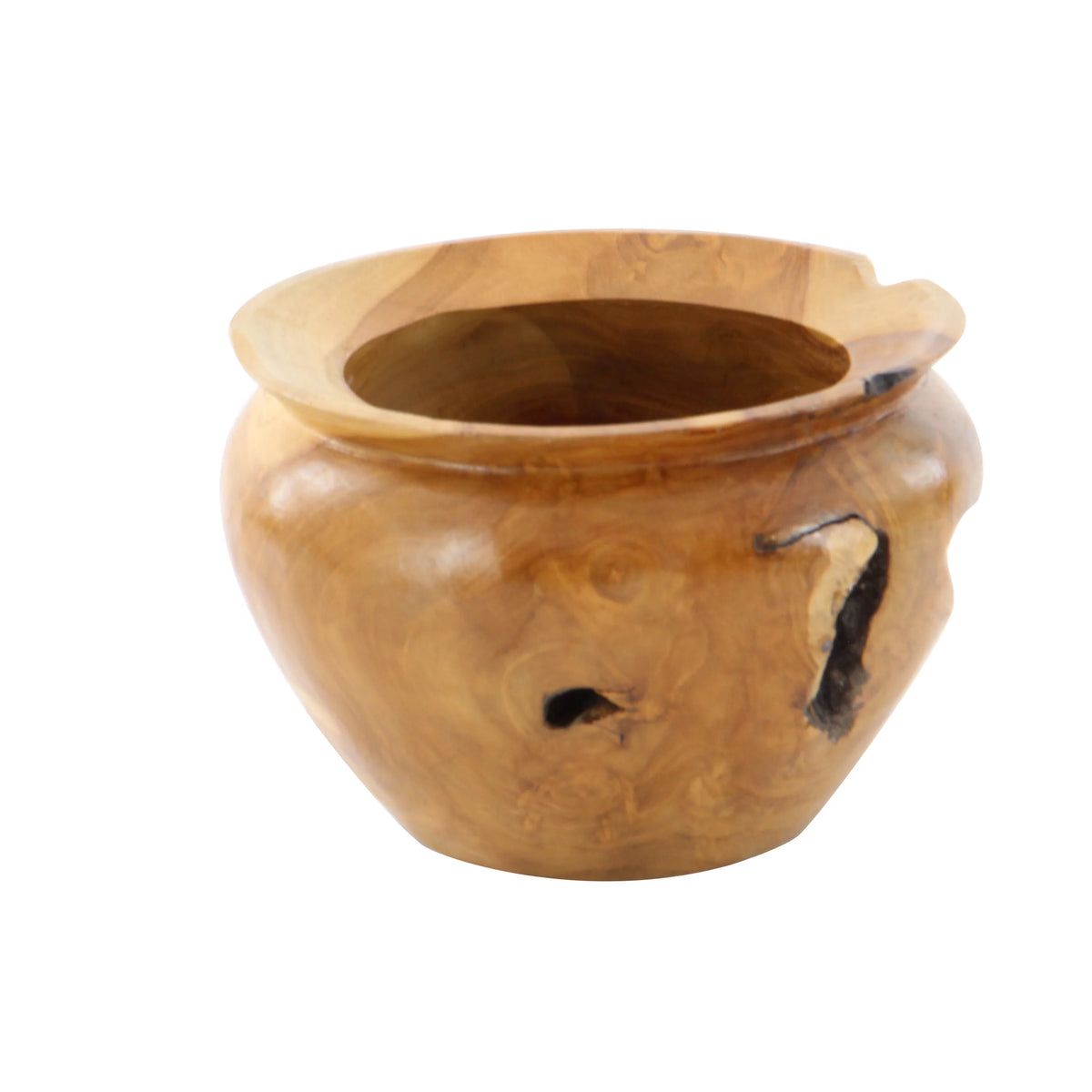9" Handmade Round Brown Teak Wood Decorative Bowl R502