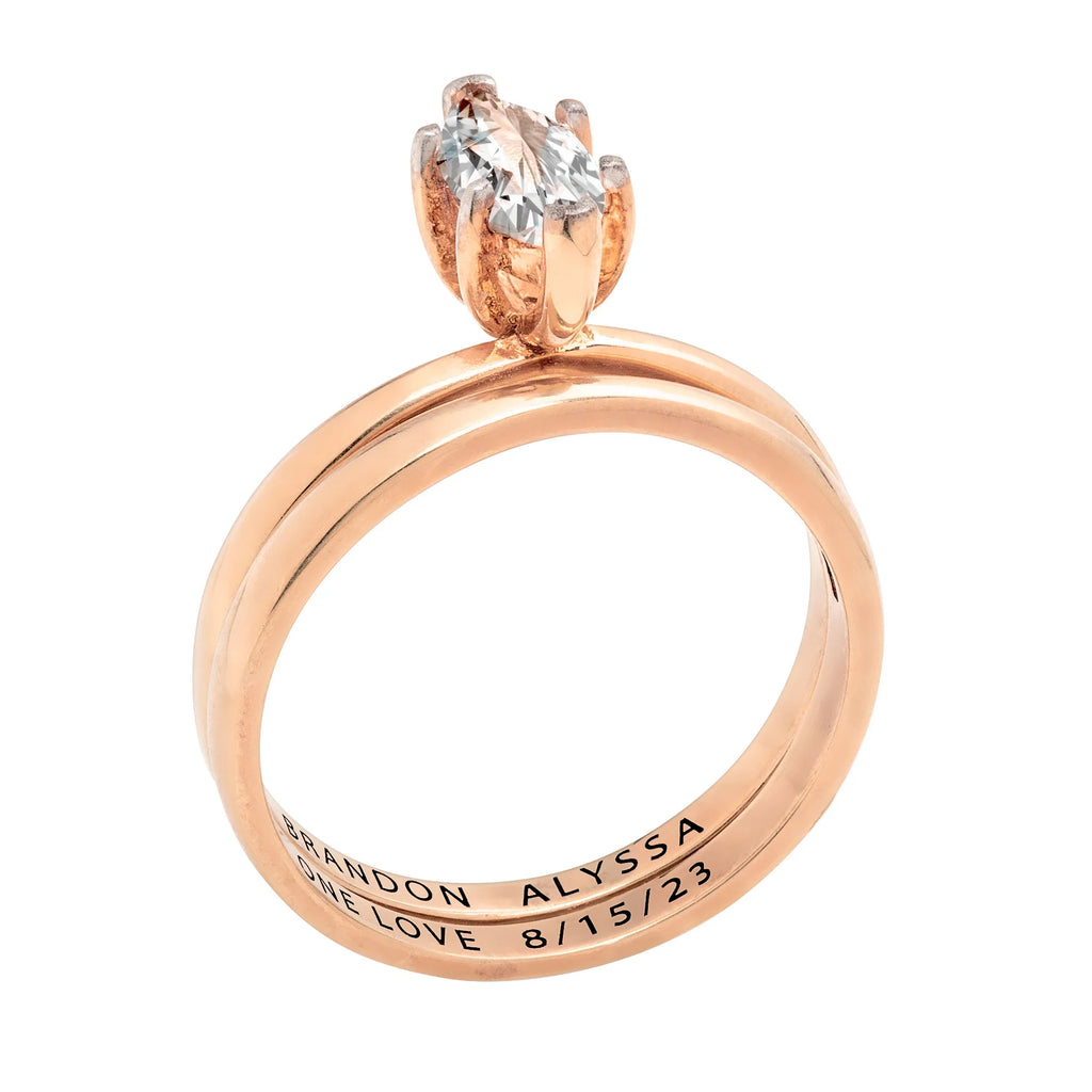 14K Rose Gold over Sterling Silver Marquise White Topaz 2-Piece Wedding Ring Set F412