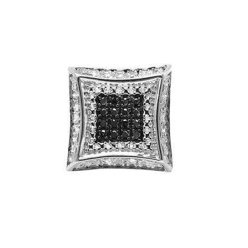 0.08 Carat Round Black & White Diamond Micro Pave Kite Shape Pushback Stud Earring in 925 Sterling Silver L768517