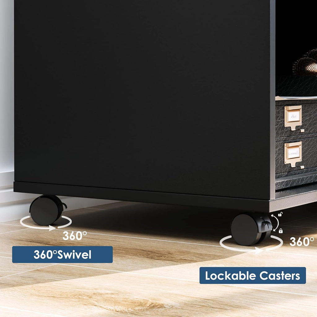 Black Wood Lateral File Cabinet with 3 Drawers and Lock T972