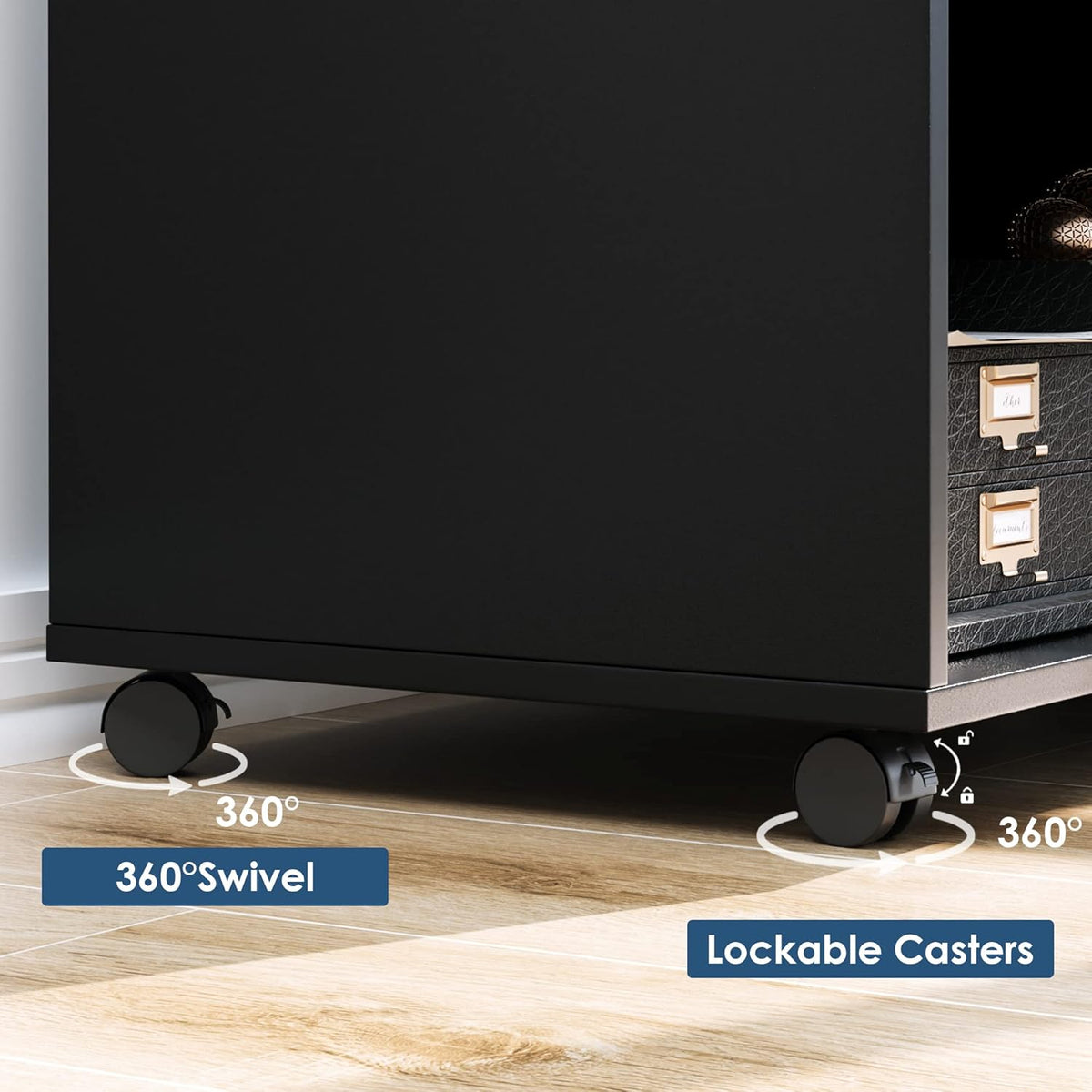 Black Wood Lateral File Cabinet with 3 Drawers and Lock T972