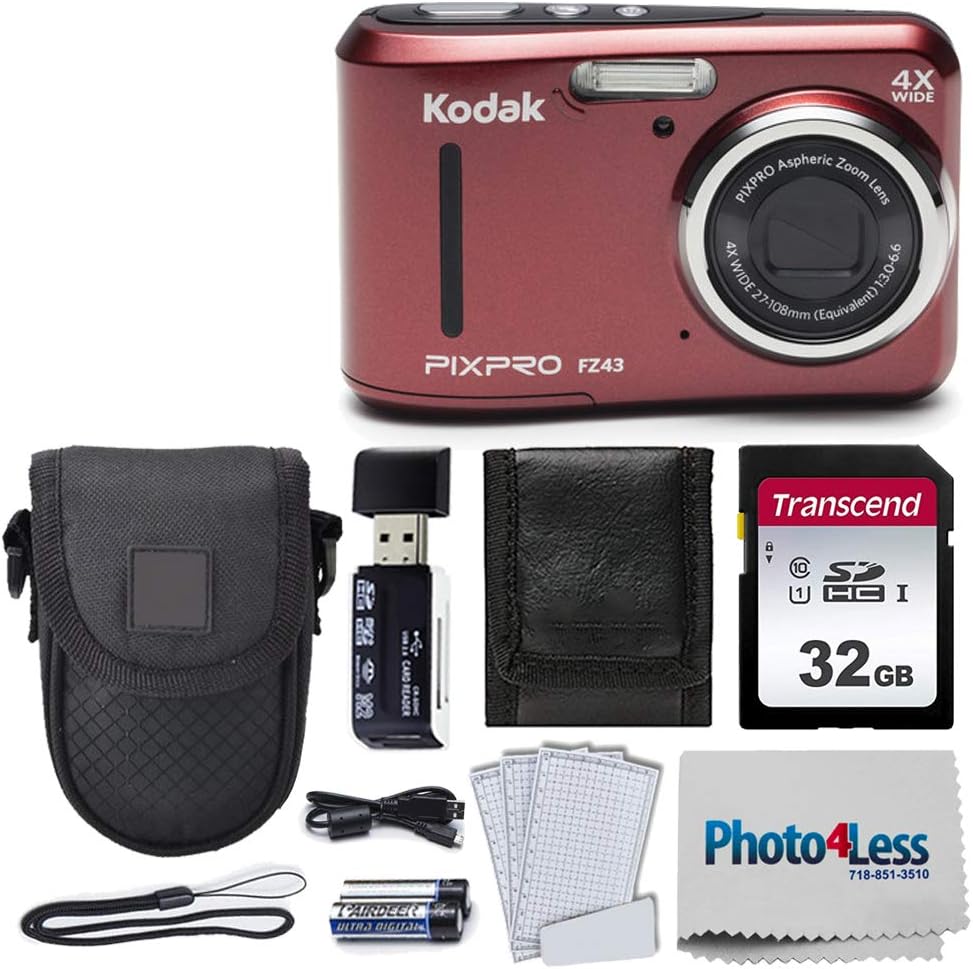 16 MP Digital Camera with 4X Optical Zoom and 2.7 LCD Screen (Red) + Black Case + 32GB SD Memory Card S742