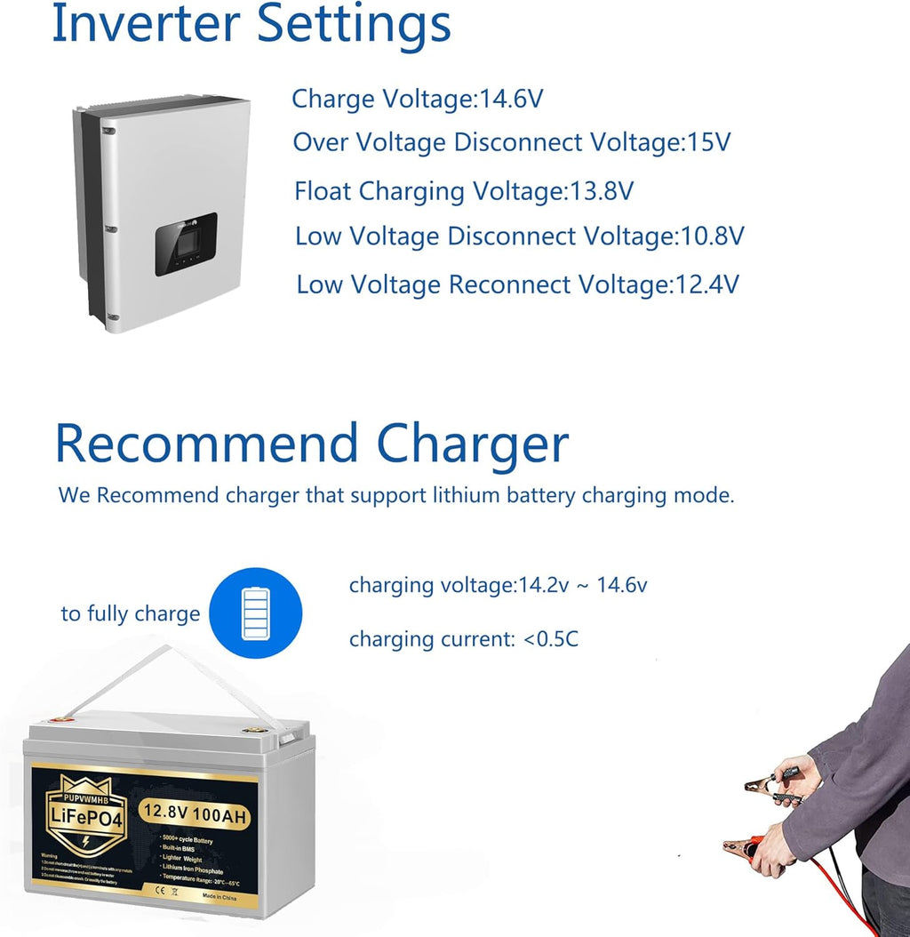 12V 100Ah Bluetooth LiFePO4 Lithium Battery with 100A BMS, Low Temperature Protection, 1280Wh Energy N769