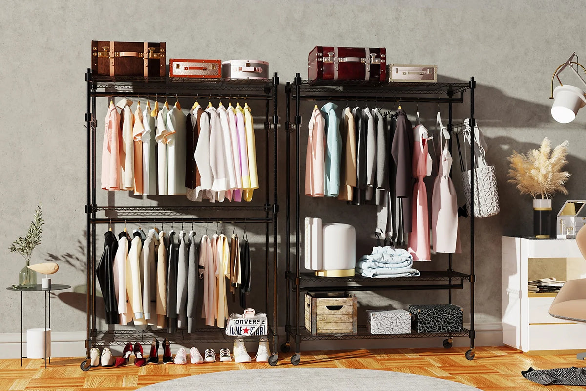 3 Tiers Heavy Duty Rolling Garment Rack with 2 Rods B95363