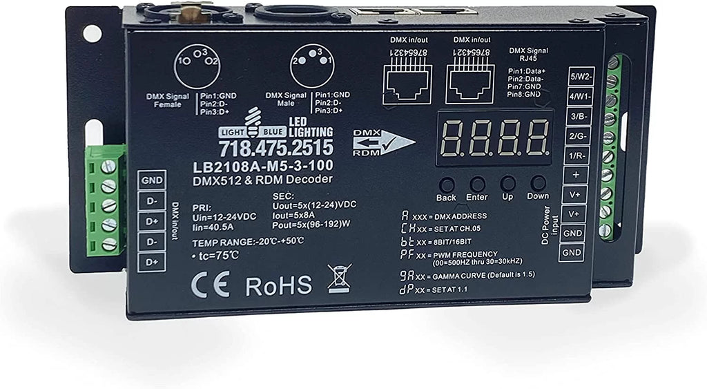5 Channel CV DMX RDM Digital PWM Decoder 8/16 bits RGB RGBW LED Controller 5x8A Dimmer P195