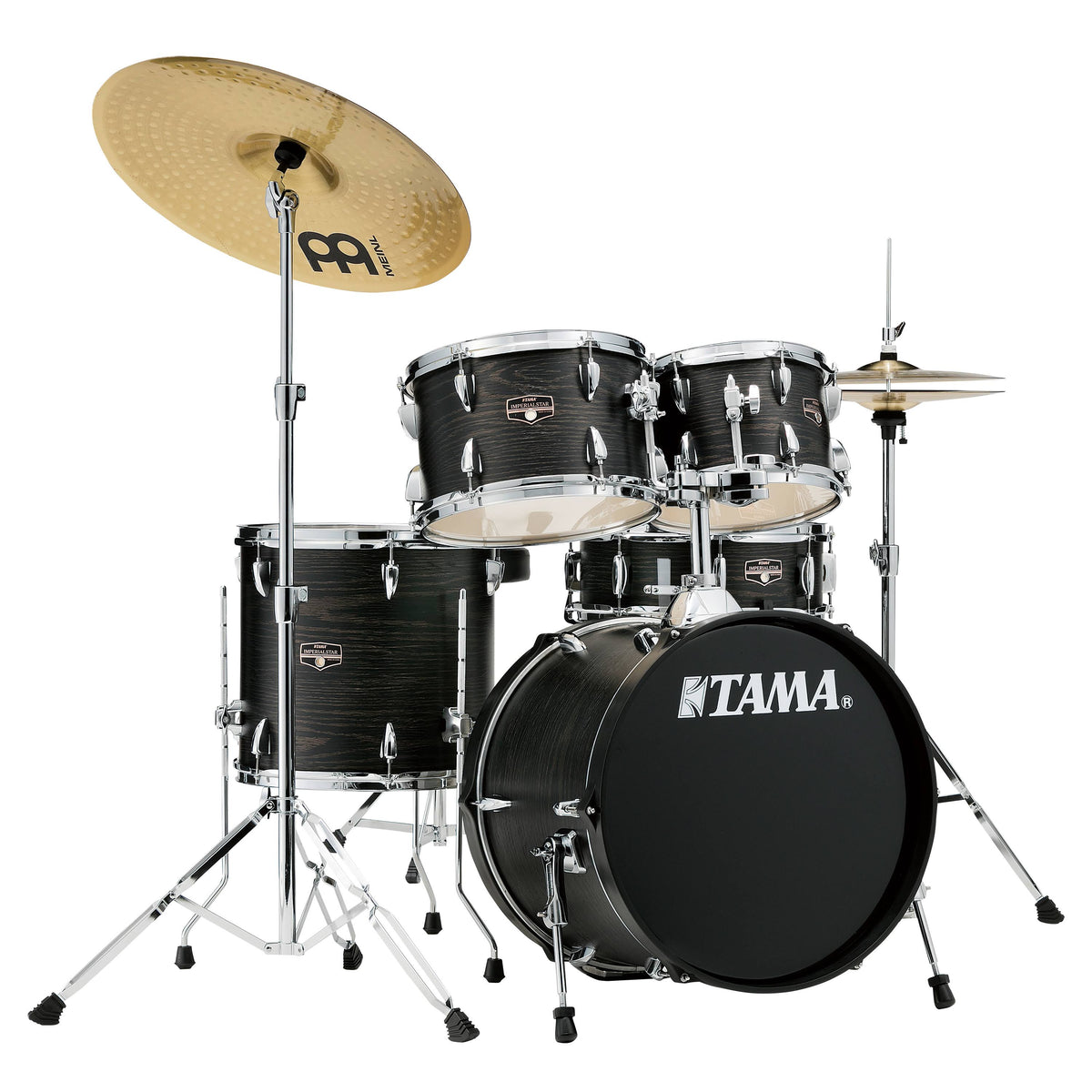 5-Piece Drum Set with 18 in. Bass Drum and Meinl HCS Cymbals Black Oak Wrap I65288