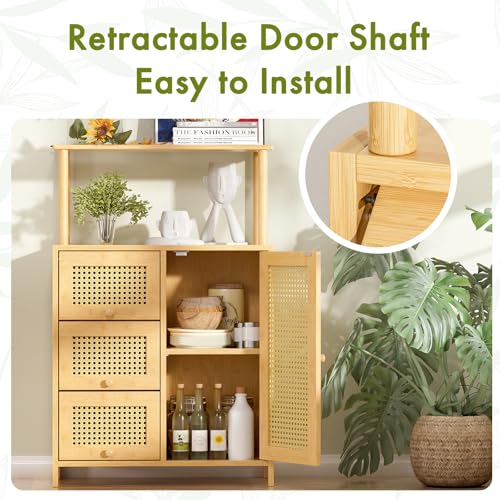 Bamboo Rattan Sideboard Cabinet with Adjustable Shelf K877