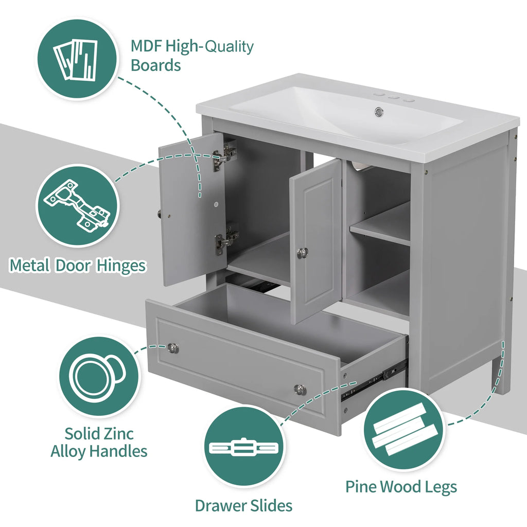 Grey Solid Wood Bathroom Vanity Base N45563