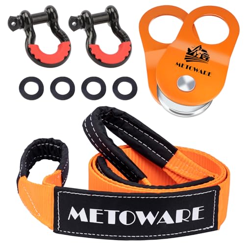 10 Ton Winch Snatch Block Pulley, Tree Saver Strap and D Ring Shackles Y57915
