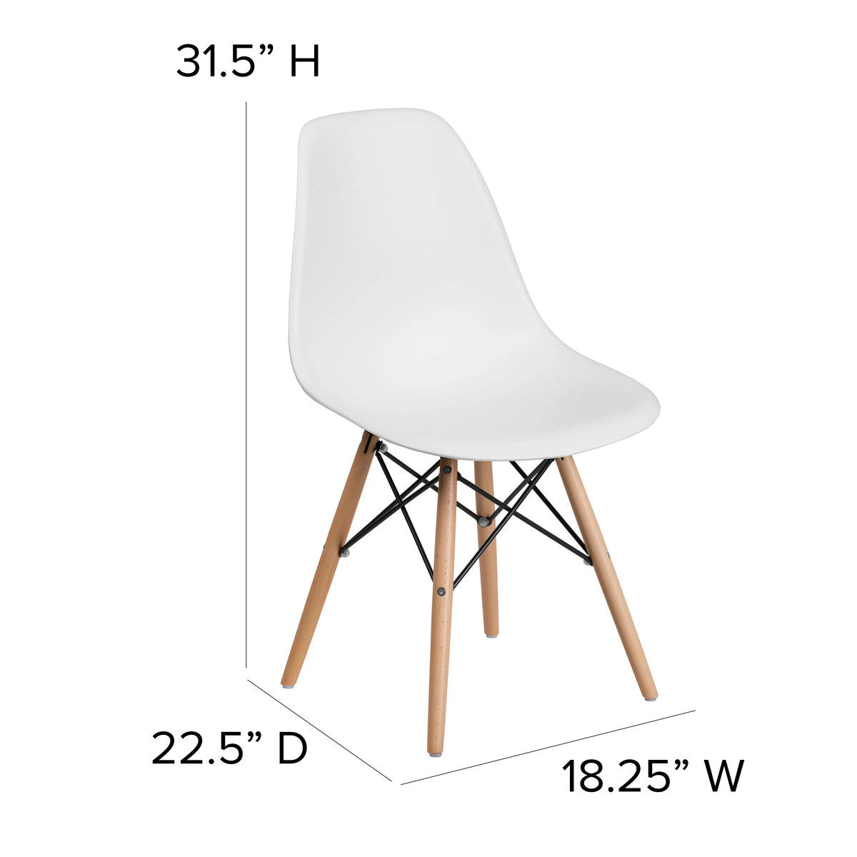 White Plastic Chair with Wooden Legs T9242