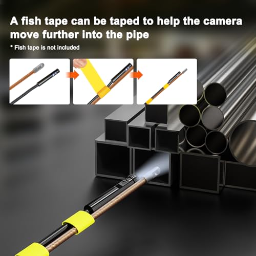 Triple Lens Sewer Camera with 50ft, 5" IPS Screen Borescope with Light, 1080P HD Endoscope IP67 Drain Pipe Snake Drain Camera, 32G Card Semi-Rigid Cable for Plumbing Inspection + Case S83292