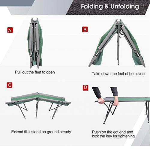 Green Folding Camping Cot with Carry Bag Y11421
