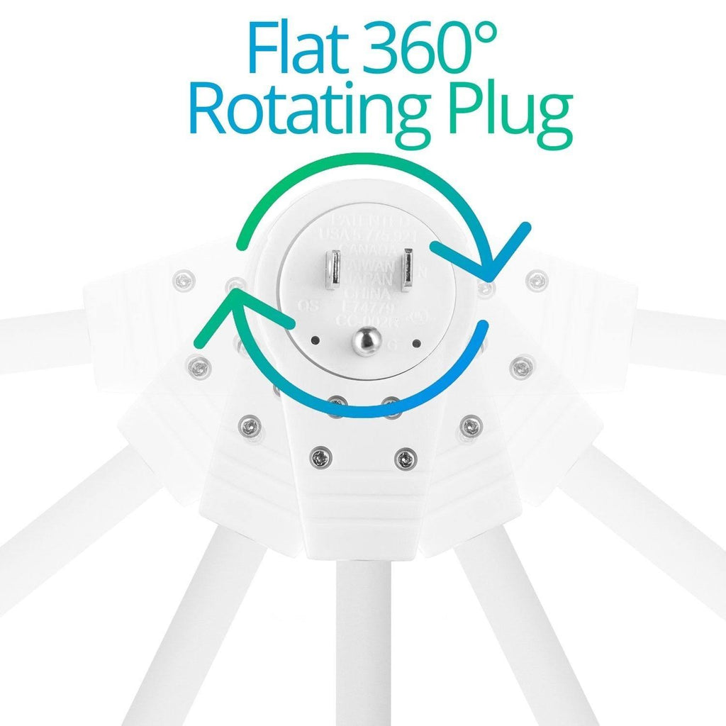 6-Inch 360° Rotating Flat Plug Extension Cord, 3 Prong, 3 Pack, White J508