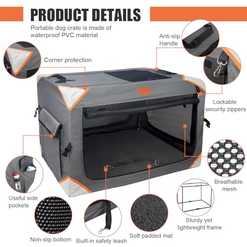 Collapsible 4-Door Portable Dog Crate with Soft Blanket Q59721