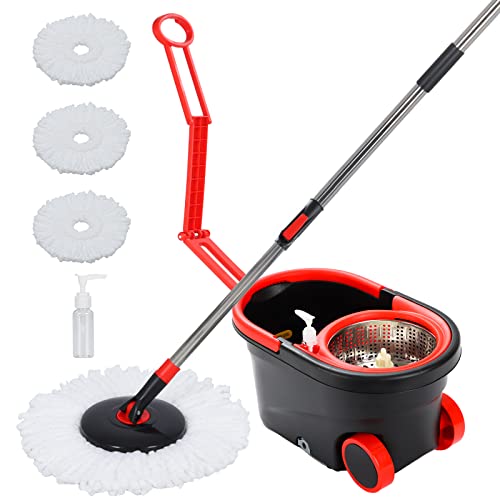 Stainless Steel 61" Spin Mop and Bucket with 3 Microfiber Mop Refills Z505
