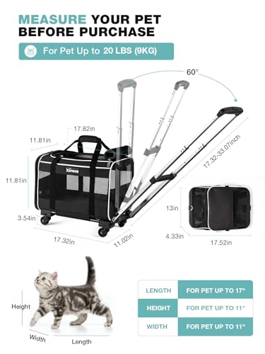 Black Rolling Pet Carrier with Wheels H128