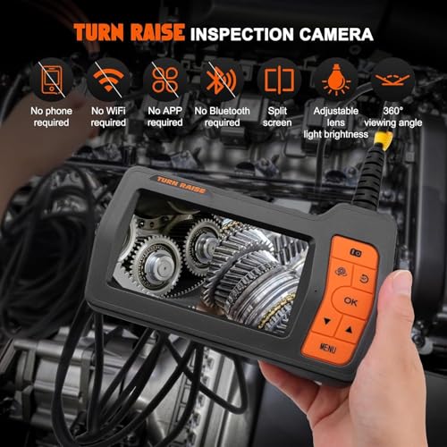 Triple Lens Sewer Camera with 50ft, 5" IPS Screen Borescope with Light, 1080P HD Endoscope IP67 Drain Pipe Snake Drain Camera, 32G Card Semi-Rigid Cable for Plumbing Inspection + Case S83292