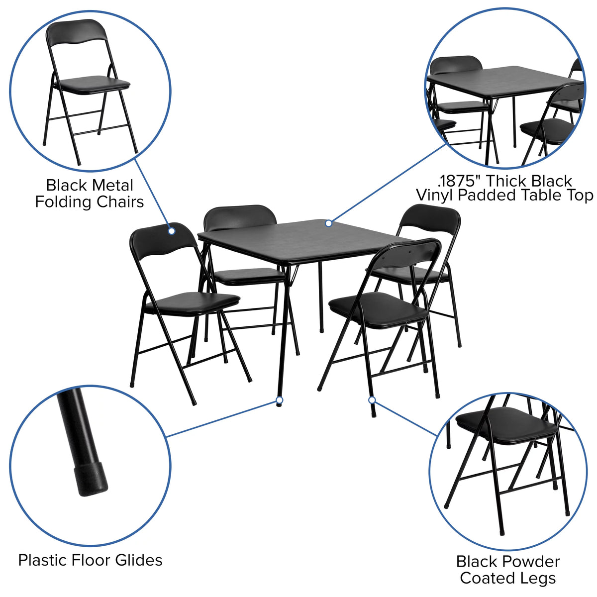 Black 5 Piece Folding Card Table and Chair Set S2848