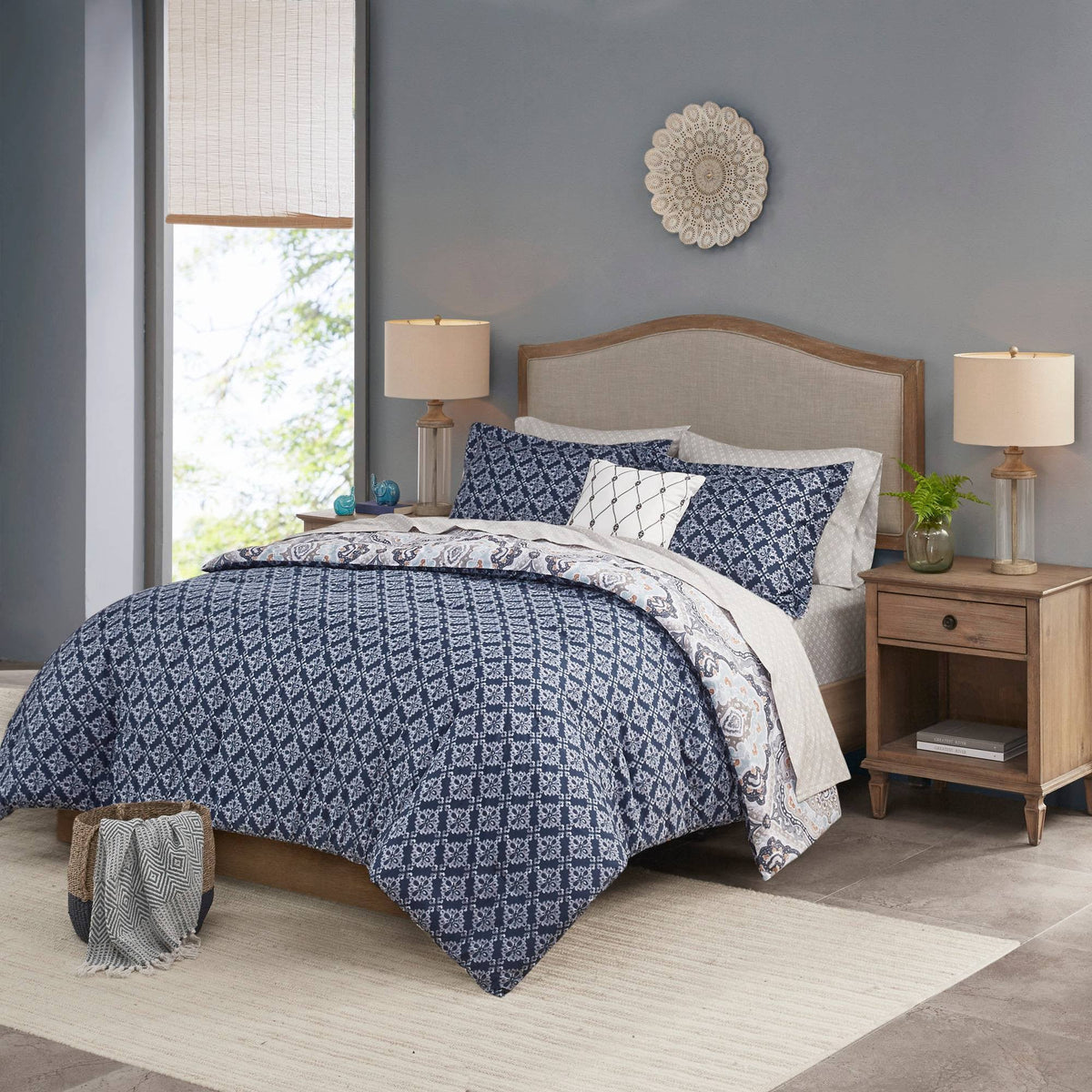 Navy King Reversible Complete Bedding Set O3231