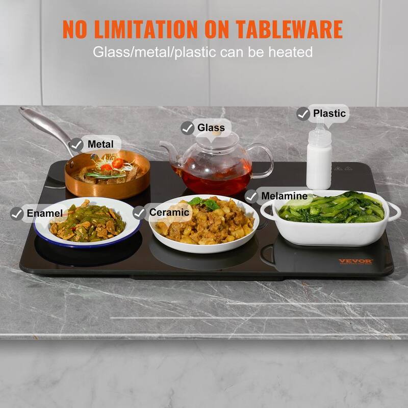 Black Portable Tempered Glass Electric Warming Tray F681732