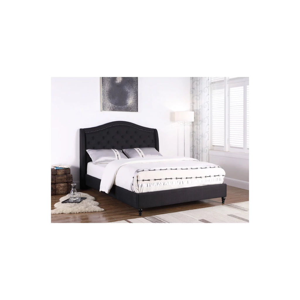 Black Tufted Upholstered Eastern King Panel Platform Bed F28541