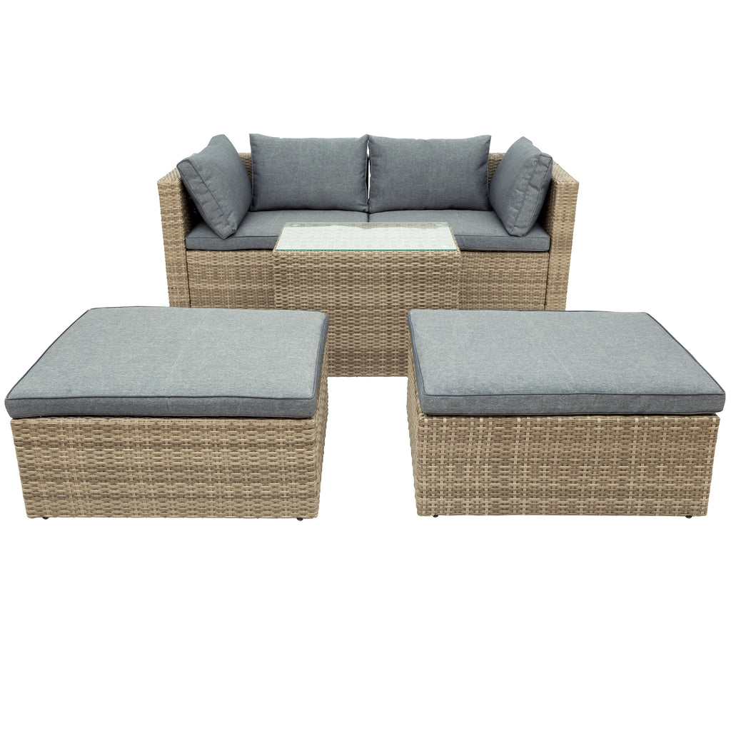 Gray Wicker Rattan Patio Sectional Sofa Set with Ottomans and Cushions Q174271